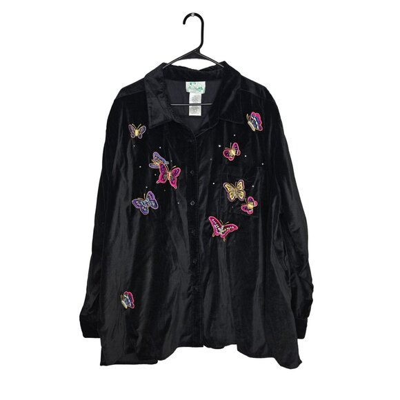 Vintage Quacker Factory Velvet Butterfly Embroidered Button-Up Shirt Jacket 3X - Picture 1 of 8